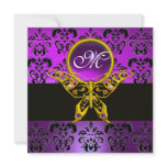 HYPER BUTTERFLY MONOGRAM,purple damask,amethyst invitations