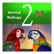 HYPER PARROTS / First Birthday Party,Emerald Green Invites