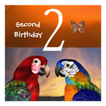 HYPER PARROTS / First Birthday Party, Orange Custom Invite