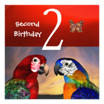 HYPER PARROTS / First Birthday Party, Red Personalised Invitation