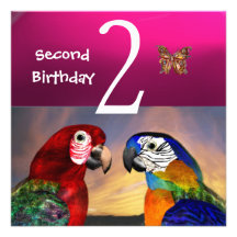 HYPER PARROTS / Second Birthday Party, Fuchsia Invite