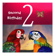 HYPER PARROTS / Second Birthday Party, Fuchsia Personalised Invitations