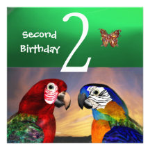 HYPER PARROTS / Second Birthday Party, Jade Green Personalized Invitations