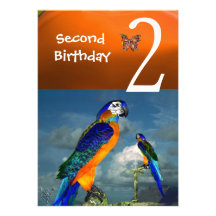 HYPER PARROTS / Second Birthday Party Orange Blue Announcement