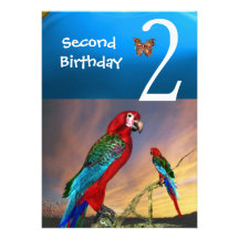 HYPER PARROTS / Second Birthday Party Turquase Custom Announcement
