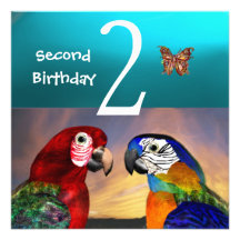 HYPER PARROTS /Second Birthday Party, Turquase Invitations