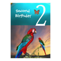 HYPER PARROTS / Second Birthday Party Turquase Red Custom Invite