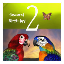 HYPER PARROTS / Second Birthday Party, Yellow Personalized Invite