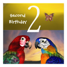 HYPER PARROTS / Second Birthday Party, Yellow Personalised Invitations