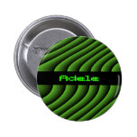 Hypnotic Green Wavy Lines Custom Name Pinback Button