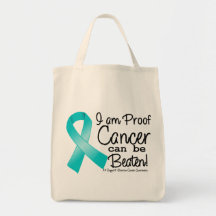 I Am Proof Ovarian Cancer Can Be Beaten Canvas Bags