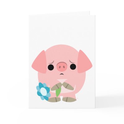 "I am sorry" Cute Cartoon Piglet Greeting Card by Lioness_Graphics