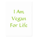 I Am Vegan For Life. Green. Slogan. Custom Post Cards