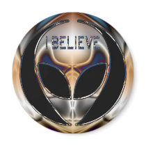 I BELIEVE CHROME ALIEN HEAD REFRIGERATOR MAGNETS
