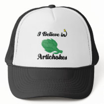 i believe in artichokes trucker hat