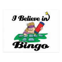 i believe in bingo postcard