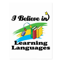 i believe in learning languages post card