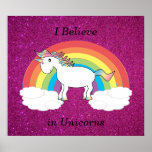 I believe in unicorns pink glitter posters