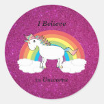 I believe in unicorns pink glitter stickers