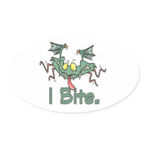 i bite crazy bat halloween cartoon oval stickers