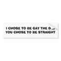 I CHOSE TO BE GAY THE DAY... bumper stickers