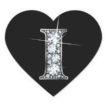 "I" Diamond Bling on Black Heart Sticker
