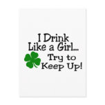 I Drink Like A Girl Try To Keep Up Clover postcards