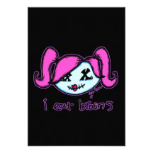 "i eat brains" Cute Zombie (dark background) Personalized Invite