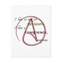 I Have No Need for Religion with Atheist Symbol Post Cards