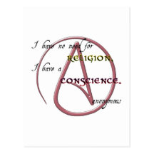 I Have No Need for Religion with Atheist Symbol Post Cards