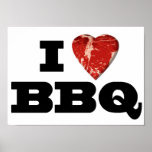 I heart BBQ, Steak Heart Shape Funny Grilling posters