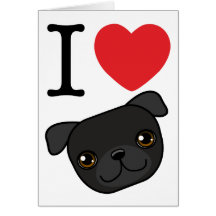 I Heart Black Pugs Greeting Cards