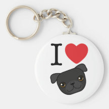 I Heart Black Pugs Keychains