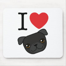 I Heart Black Pugs Mouse Pads