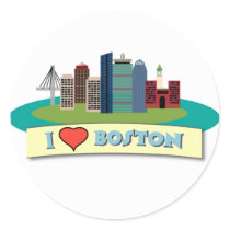 I Heart Boston Round Stickers