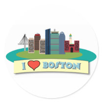 I Heart Boston Round Stickers