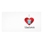 I heart elephants in blue with yellow bow photo greeting card