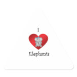 I heart elephants in gray and blue triangle sticker