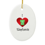 I heart elephants in green christmas ornaments