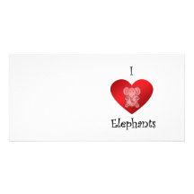 I heart elephants in red photo card