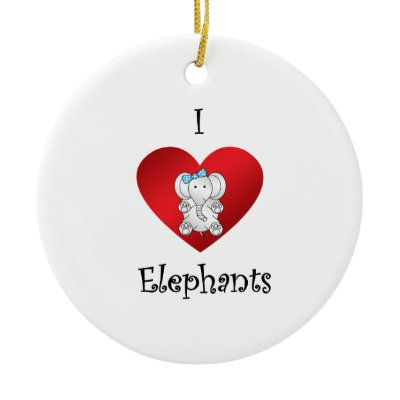 I heart elephants in white and blue Christmas Tree Ornament