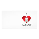 I heart elephants in white and blue personalized photo card