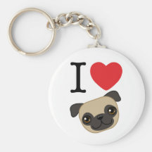 I Heart Fawn Pugs Keychain