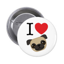 I Heart Fawn Pugs Pinback Buttons