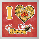 I Heart (Love) Bees with Hive Print