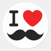 I heart / Love Moustaches / Mustaches Round Stickers