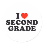 I Heart / Love Second Grade Round Stickers