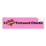 I Heart (Love) Tattooed Chicks Pink Bumper Sticker bumper stickers