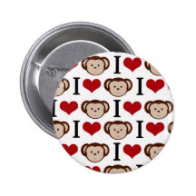 I heart monkeys on a white background. buttons