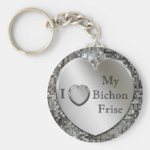 I Heart My Bichon Frise Silver Heart Keychain